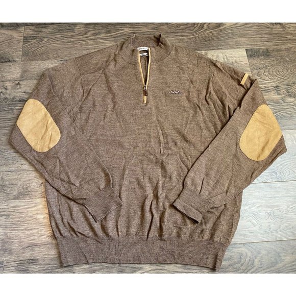 Peter Millar Other - Peter Millar Mens Sweater Large Brown Merino Wool 1/4 Zip Pullover Elbow Patch